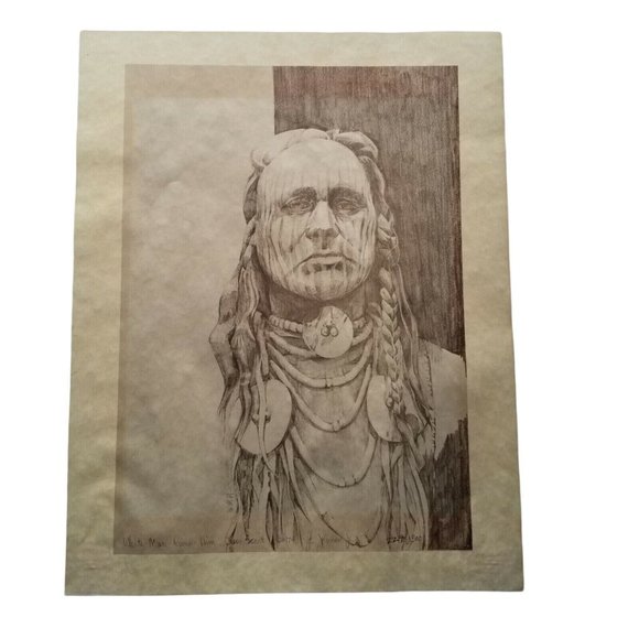 Native American Art Print SIGNED White Man Runs Him, Crow Scout 229/300 Vintage